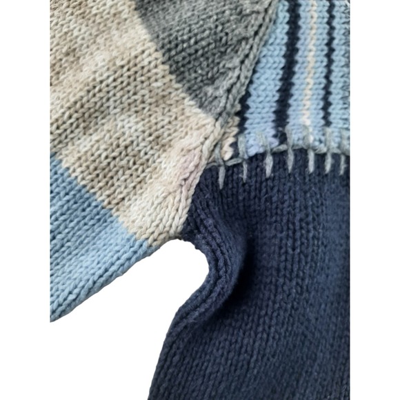 Vintage Paul Harris Women's Blue Cream Striped Mix Knit Chunky Grandpa Sweater L - Picture 9 of 9